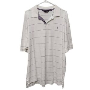 Ralph Lauren Polo Golf Shirt XL White Pinstripe Pima Cotton Casual Sporty Preppy